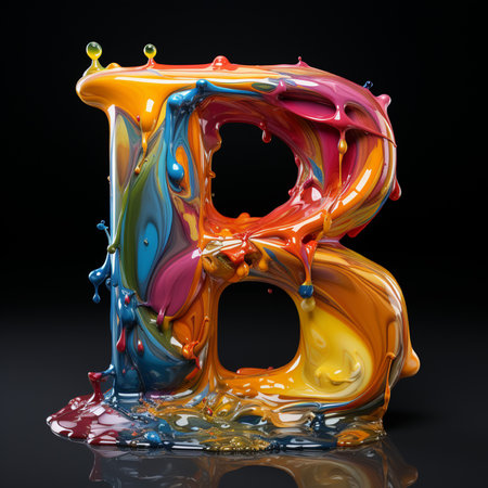 Colorful liquid splash alphabet B on black background. 3d renderingの素材