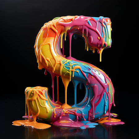 Colorful dripping number 3 on black background. 3d render illustrationの素材