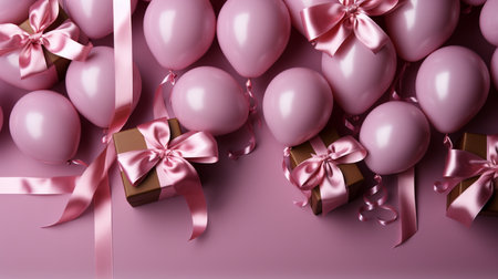 Valentine's day background with pink balloons and gift box. 3d renderingの素材