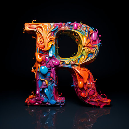Fluid paint letter R uppercase. 3D renderingの素材