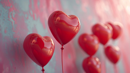 Valentine's day background with red heart shaped balloons. 3d renderingの素材