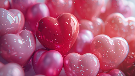 Valentine's Day background with red hearts. 3d renderingの素材