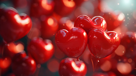 Red heart balloons on bokeh background. Valentines day conceptの素材