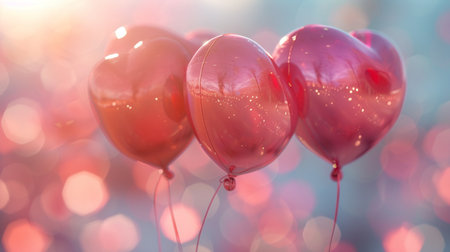 Valentine's day background with heart shaped balloons and bokehの素材