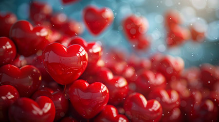 Red hearts on bokeh background. Valentine's day concept. 3D Renderingの素材