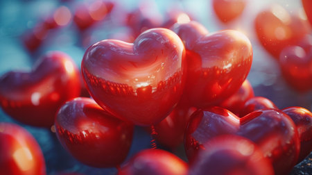 Valentine's Day background with red hearts. 3d renderingの素材