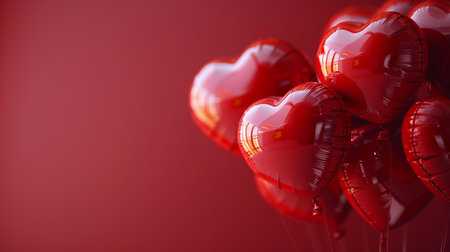 Valentine's day background with red heart-shaped balloons. 3d renderingの素材