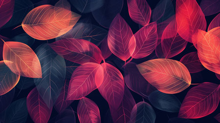 Leaves seamless pattern background, vector illustration. Red and black colors.の素材