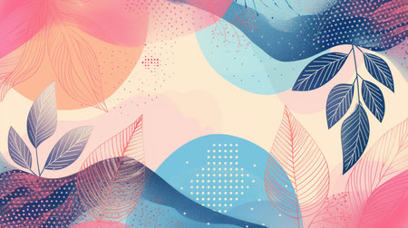 Abstract floral background. Hand drawn vector illustration with leaves and watercolor spots.の素材