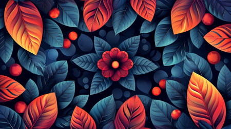 Autumn background with leaves, berries and flowers. Vector illustration.の素材