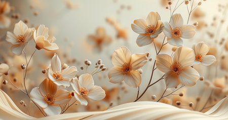 3D illustration, floral background with white flowers. 3D rendering.の素材