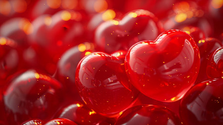 Red hearts on a red background. Valentine's Day. 3d renderingの素材