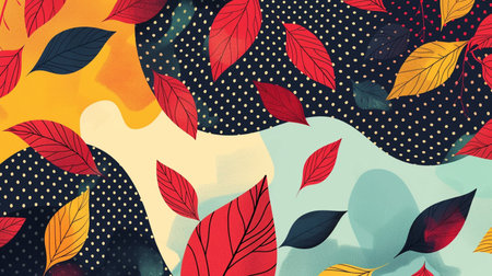 Seamless pattern with autumn leaves. Hand drawn vector illustration.の素材