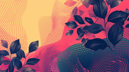 Abstract floral background with leaves and lines. Vector illustration for your designの素材
