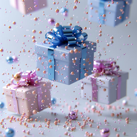 Gift boxes with ribbons on white background. 3d renderingの素材
