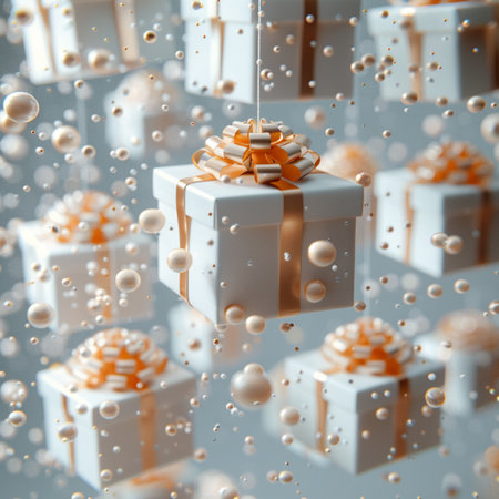 gift box floating in water with bubbles, 3d rendering.の素材