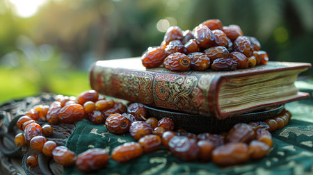 Dates and holy book of Koran. Ramadan Kareem concept.の素材