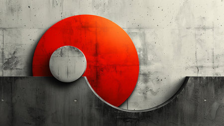 Red circle on the concrete wall. Abstract background. 3d renderingの素材