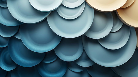 3d illustration of abstract geometric background with blue and beige circlesの素材