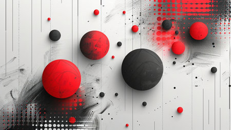 Abstract background with black and red circles and lines. Vector illustration.の素材