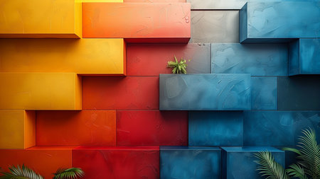 3d rendering of colorful wall background. Modern design for presentation.の素材