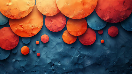 Abstract orange and blue background with circles. 3d rendering, illustration.の素材