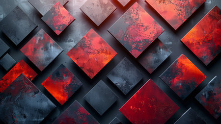Abstract background with red and black squares. 3d render illustration.の素材