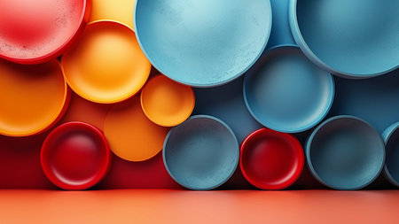 3d rendering of multicolored plastic cups. Abstract background.の素材