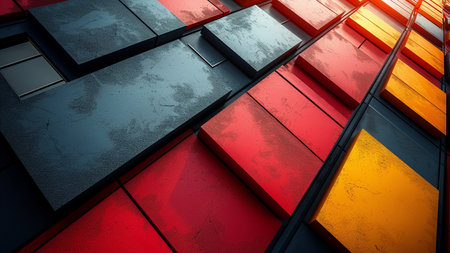 3d render of abstract geometric background with cubes in red, orange and blackの素材