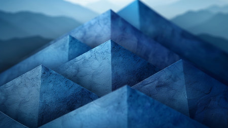 Abstract blue background with mountains and pyramids. 3D Renderingの素材