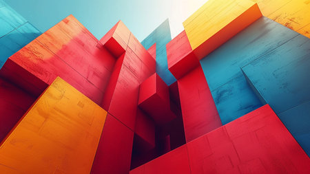 Abstract geometric background with colorful cubes. 3d rendering toned imageの素材