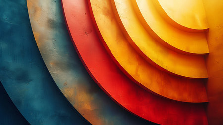 Colorful abstract background - close up of colorful geometric shapes on concrete wallの素材