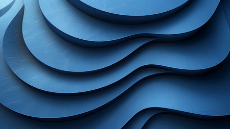3D rendering of abstract blue background with waves and lines in paper cut styleの素材