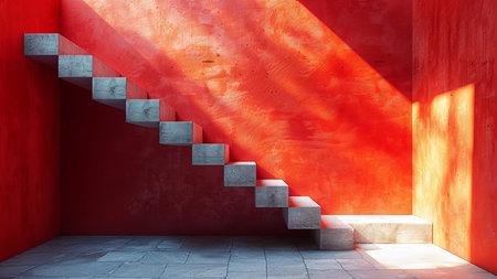 Staircase in red interior with shadow on the wall. 3D Renderingの素材