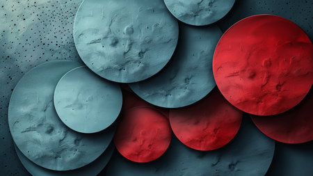 3d rendering of abstract background with circles in red and blue colorsの素材