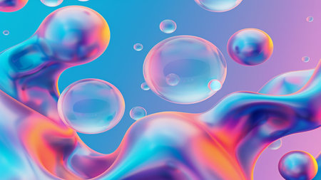 Colorful liquid with bubbles on a blue background. Vector illustration.の素材