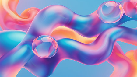 abstract background with blue and pink liquid. 3d render illustrationの素材