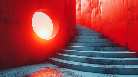 Staircase leading to the sun. 3D render. Conceptual image.の素材