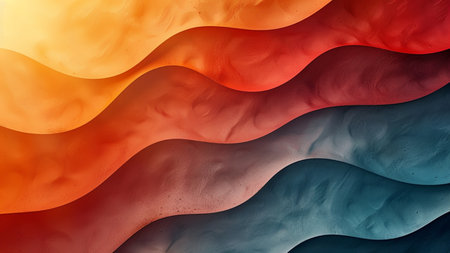 Abstract background with blue, orange and red waves. 3d renderingの素材