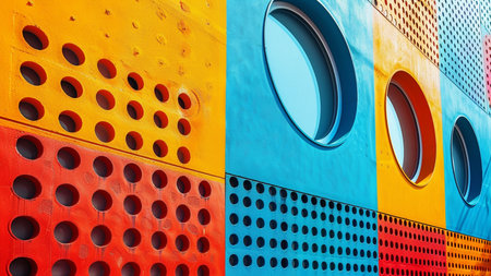 Colorful abstract background with holes in the wall. 3d renderingの素材