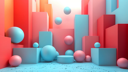 Abstract minimal scene with geometrical forms. 3d render.の素材