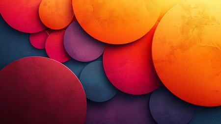 3d rendering of abstract colorful background with round shapes in blue and orangeの素材