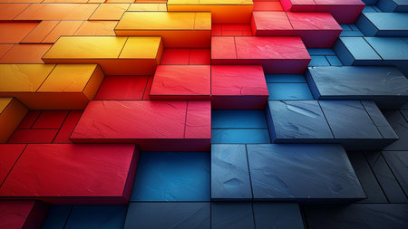 Abstract background made of wooden cubes. 3d render illustration with copy spaceの素材