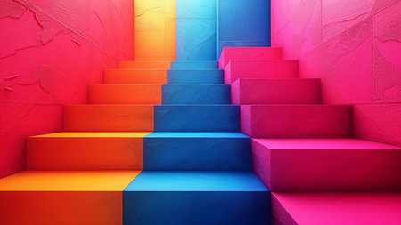 3d rendering of abstract geometric forms, stairway and wall backgroundの素材