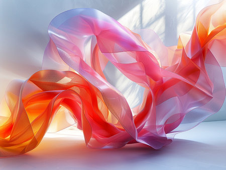 abstract multicolored silk fabric on a white background. 3d renderの素材