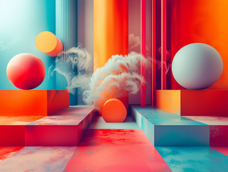 Abstract scene with geometric forms. 3d render. Futuristic background.の素材