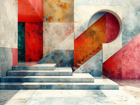 staircase in the concrete wall, 3d render, abstract backgroundの素材