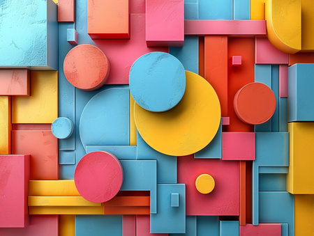 3d illustration of abstract geometric background with multicolored blocks.の素材