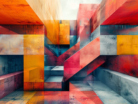 Abstract architecture background with geometric shapes, 3d render illustration, toned imageの素材