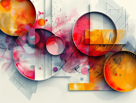 abstract colorful background with circles and blots, digital illustration.の素材